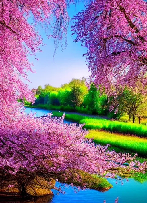 Image similar to beautiful spring season photography trees and river award winning cinematography