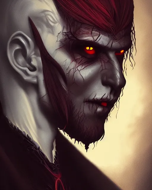 Image similar to a portrait of a vampire lord, grim - lighting, high - contrast, intricate, elegant, highly detailed, digital painting, artstation, concept art, smooth, sharp focus, illustration