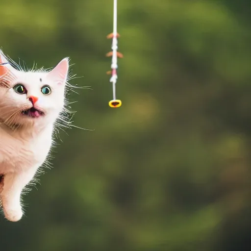 Prompt: a cat parachuting, professional photography