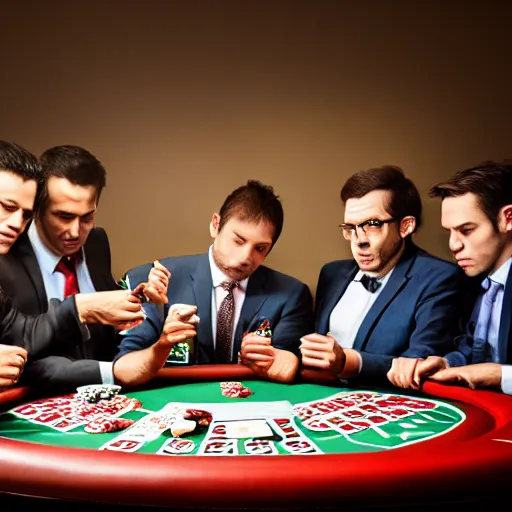 Prompt: 8 monkeys playing poker at a poker table smoking cigarettes and dressed in suits, 4 k, hyper realistic, dslr, high resolution, landscape, beautiful