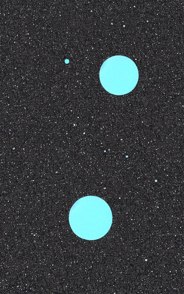 Image similar to a singular small pale blue dot, among the vast black empty universe. minimalist, retrofuturistic stencil