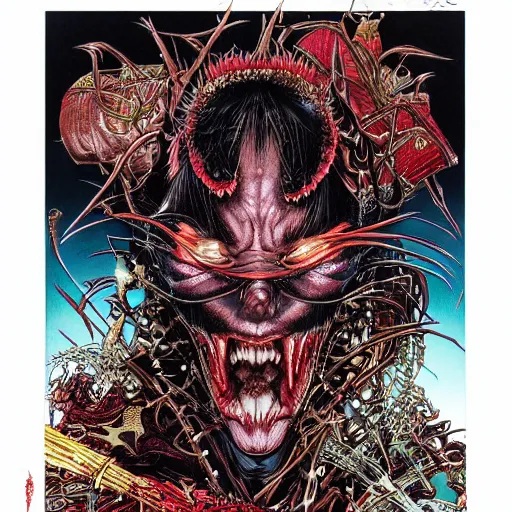 Image similar to portrait of crazy spawn the violator, symmetrical, by yoichi hatakenaka, masamune shirow, josan gonzales and dan mumford, ayami kojima, takato yamamoto, barclay shaw, karol bak, yukito kishiro