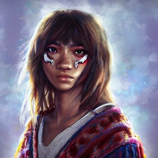 Image similar to “Zendaya, Mononoke-hime, fantasy, photorealistic, concept Art, ultra detailed portrait, 4k resolution”