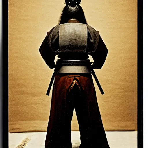 Image similar to A FULL BODY PORTRAIT FROM BEHIND OF A SAMURAI WITH A KATANA AND A CHAIN