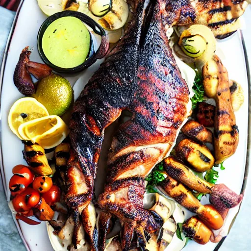 Prompt: grilled mermaid, food photography award winning rotisserie on a platter