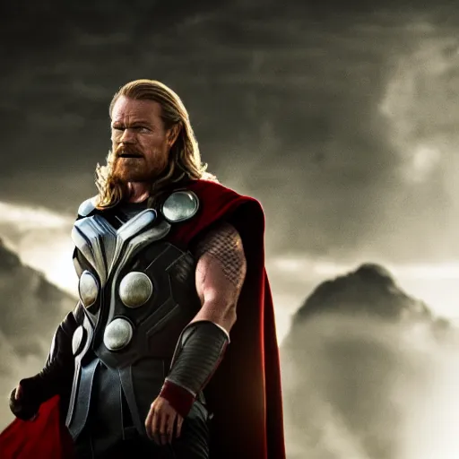 Image similar to bryan cranston as thor, cinematic lighting, hd 4k photo