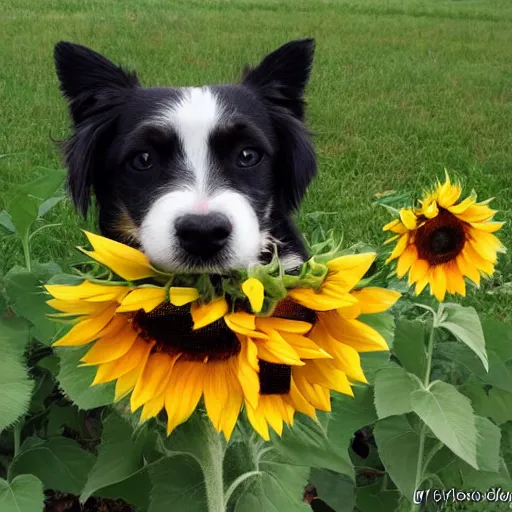 Image similar to little dog made out of sunflowers