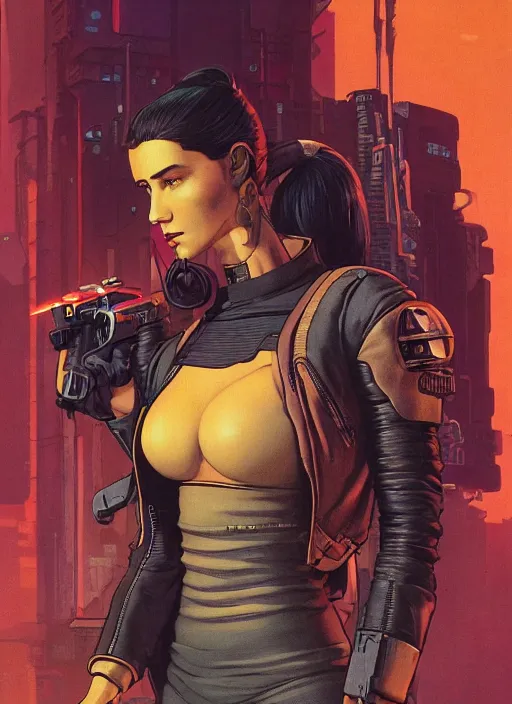 Image similar to cyberpunk mercenary. portrait by stonehouse and mœbius and will eisner and gil elvgren and pixar. realistic proportions. cyberpunk 2 0 7 7, apex, blade runner 2 0 4 9 concept art. cel shading. attractive face. thick lines.