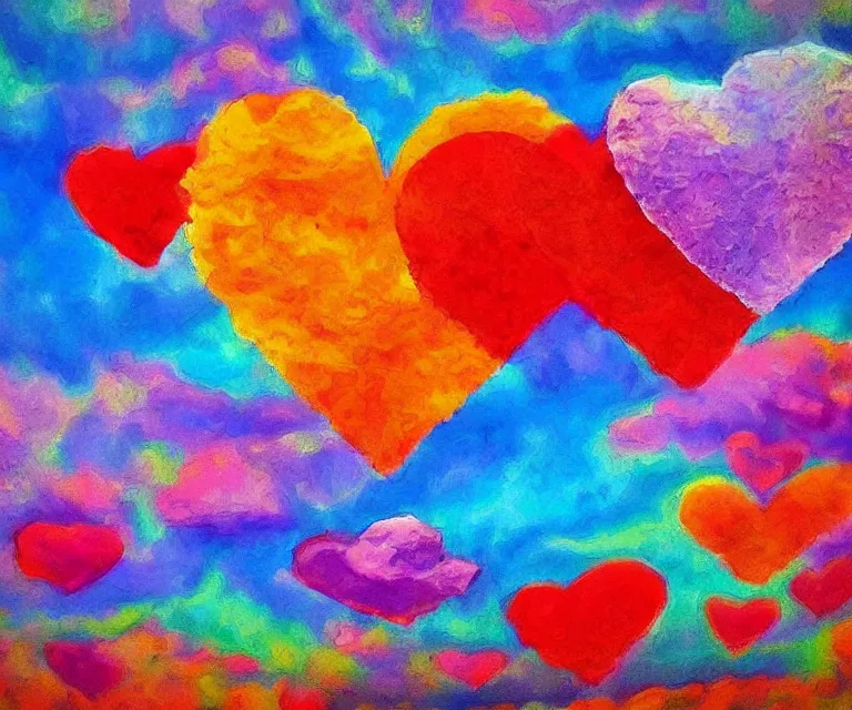 Image similar to heart clouds, water painting, colorful