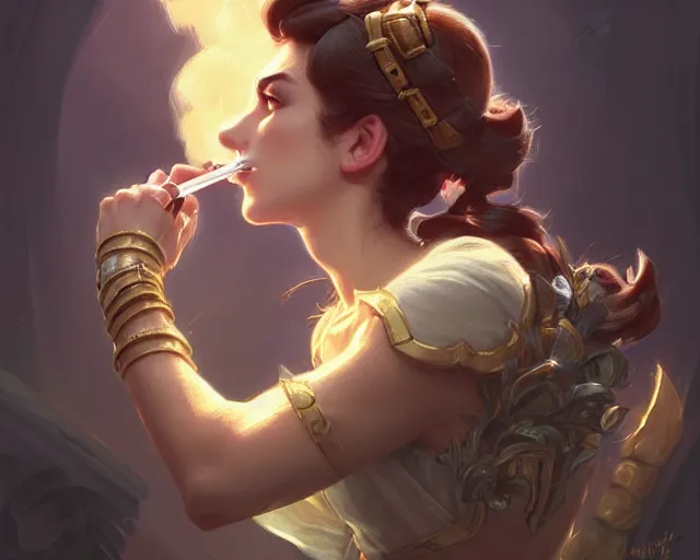 Image similar to mario smoking, fantasy, intricate, elegant, highly detailed, digital painting, artstation, concept art, matte, sharp focus, illustration, hearthstone, art by Artgerm and Greg Rutkowski and Alphonse Mucha