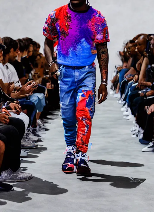 Image similar to hyperrealistic and heavy detailed balenciaga runway show of lil uzi vert, leica sl 2 5 0 mm, vivid color, high quality, high textured, real life