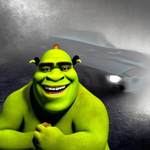 Image similar to dash cam footage of Shrek