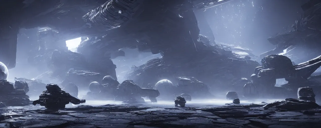 Image similar to dark epic space scifi, octane render