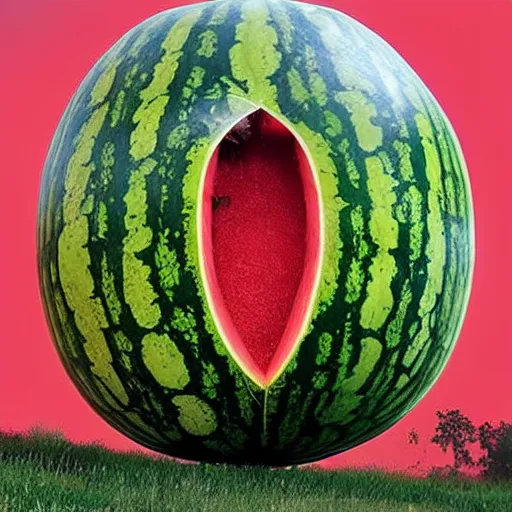 Prompt: The giant watermelon first appeared in a small town in the middle of nowhere. It was just a normal watermelon, sitting in a field, minding its own business. But then, something strange happened. The watermelon began to grow. And grow. And grow. It kept growing until it was the size of a house. Then, it started moving.