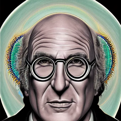 Prompt: a symmetrical portrait illustration of larry david hand drawn sketch on artstation 4 k intricate extremely detailed digital art by alex grey infinite wisdom sacred geometry