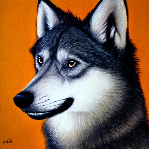 Prompt: retarded wolf portrait, frida