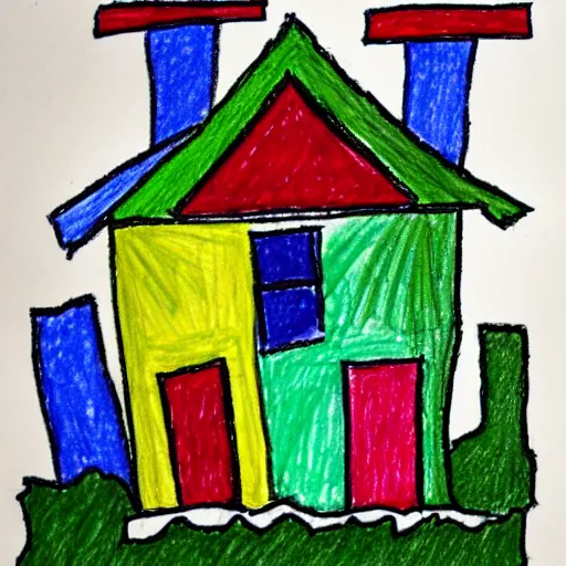 Image similar to drawing of a house by a three year old with crayons