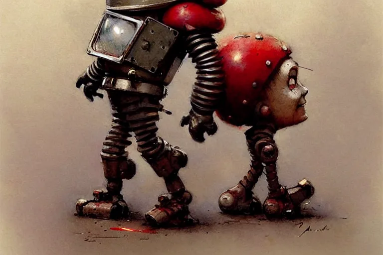 Image similar to adventurer ( ( ( ( ( five 1 9 5 0 s retro future robot android knomes. muted colors. ) ) ) ) ) by jean baptiste monge!!!!!!!!!!!!!!!!!!!!!!!!! chrome red