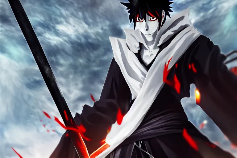 Image similar to ichigo kurosaki, in the style of wlop, illustration, epic, fantasy, hyper detailed, smooth, unreal engine, sharp focus, ray tracing