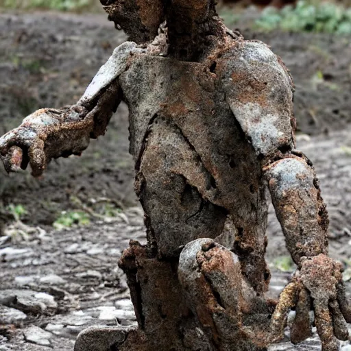 Image similar to humanoid creature made from crumbling corroded concrete