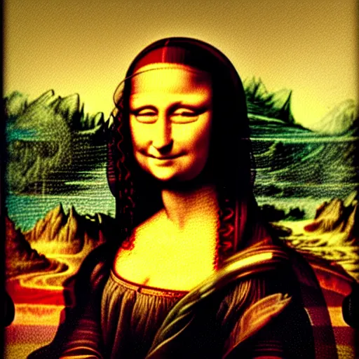 Image similar to davinci's mona lisa but she's from the 8 0 s