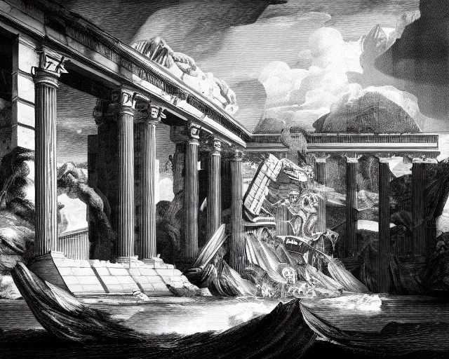 Image similar to Vaporwave album cover. Piranesi imagination mixed with the aesthetics of Vaporwave