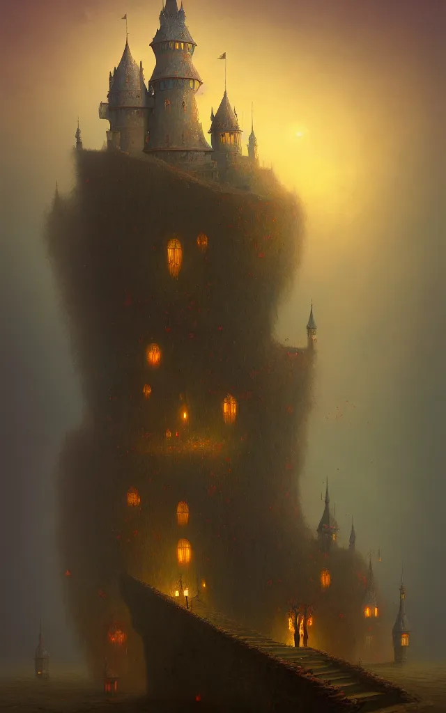 Prompt: a beautiful dark vintage abstract castle by Raja Ravi Varma and Gediminas Pranckevicius, trending on ArtStation.