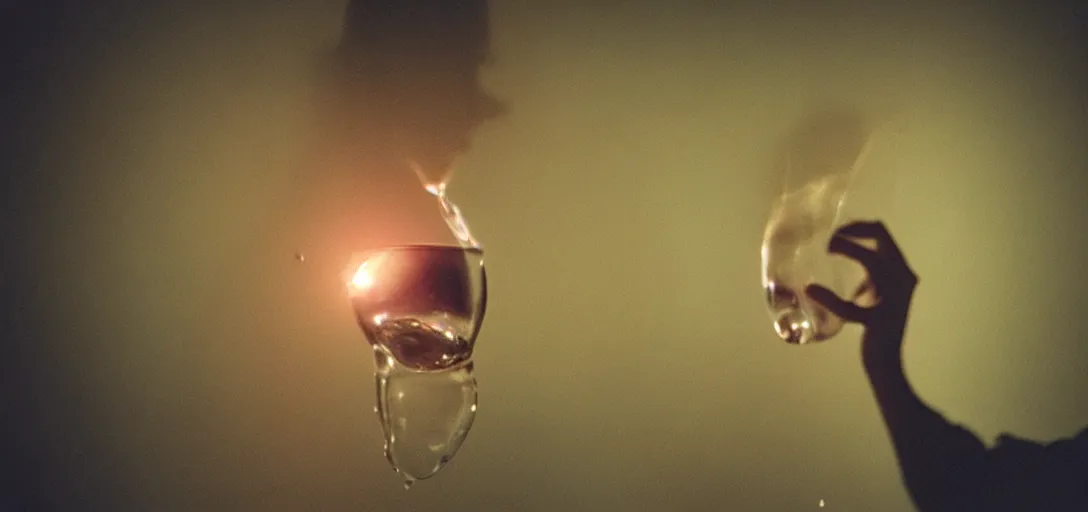 Prompt: “ a man with body horror agony refracted through a drop of water, dramatic lighting, incredible quality, bokeh ”