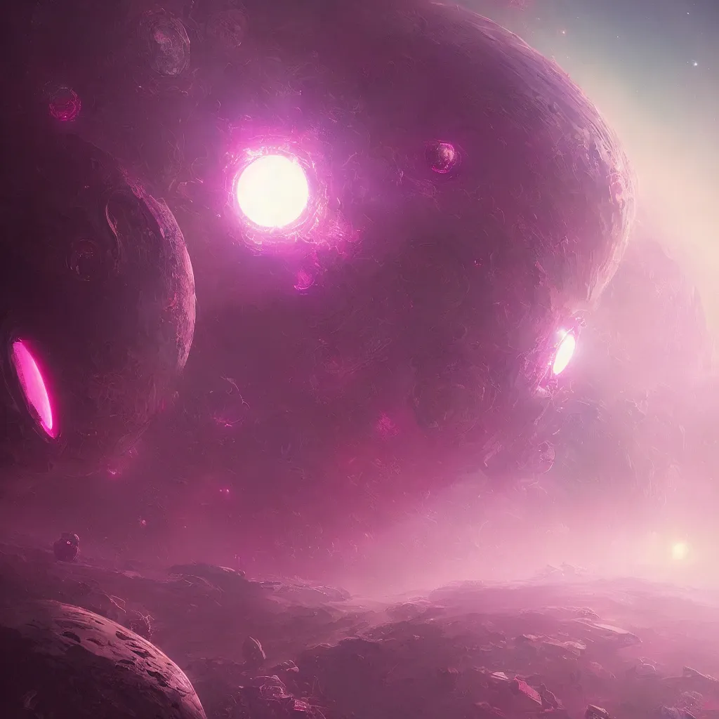 Image similar to portrait of dyson sphere program pink planet, concept art, by greg rutkowski, xray melting colors