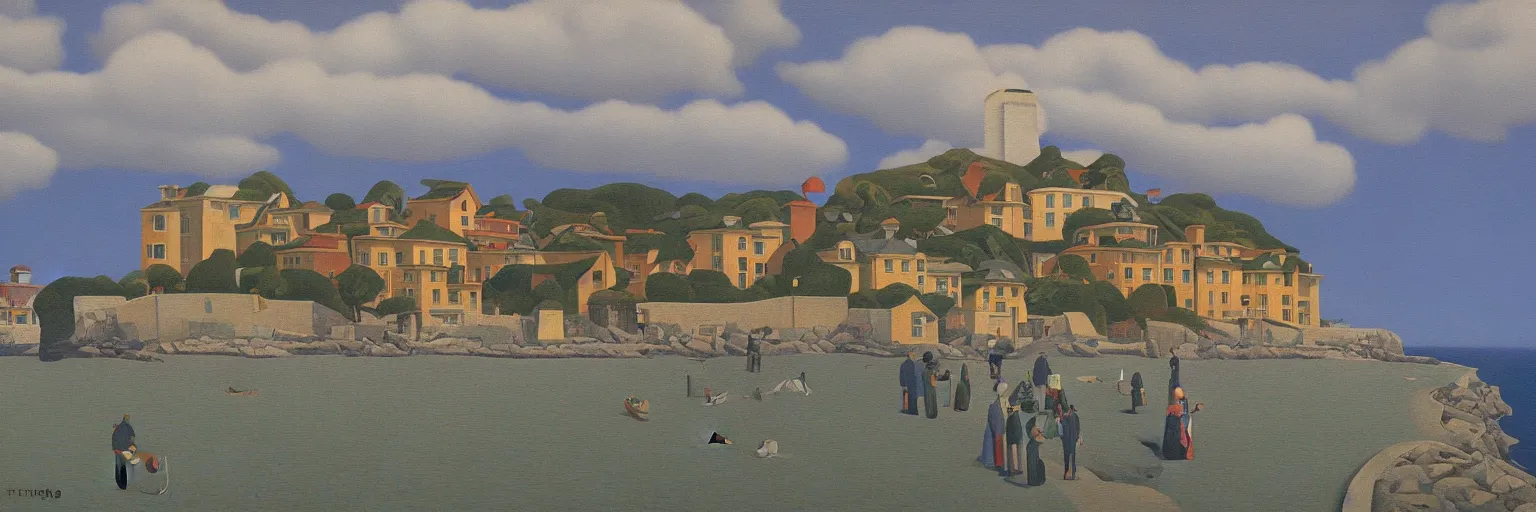 Image similar to Carmel-by-the-Sea cityscape oil painting magritte