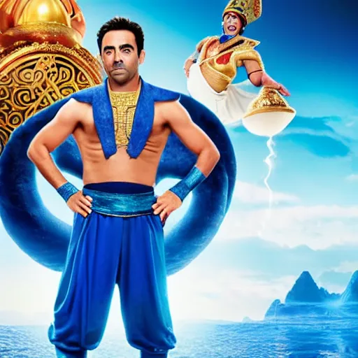 Image similar to HQ Still of Xavi Hernandez as the genie in Aladdin (2019)