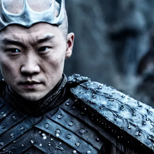 Image similar to justin sun as night king in game of thrones, 4 k, epic, cinematic, focus, movie still, fantasy, extreme detail, atmospheric, dark colour, sharp focus