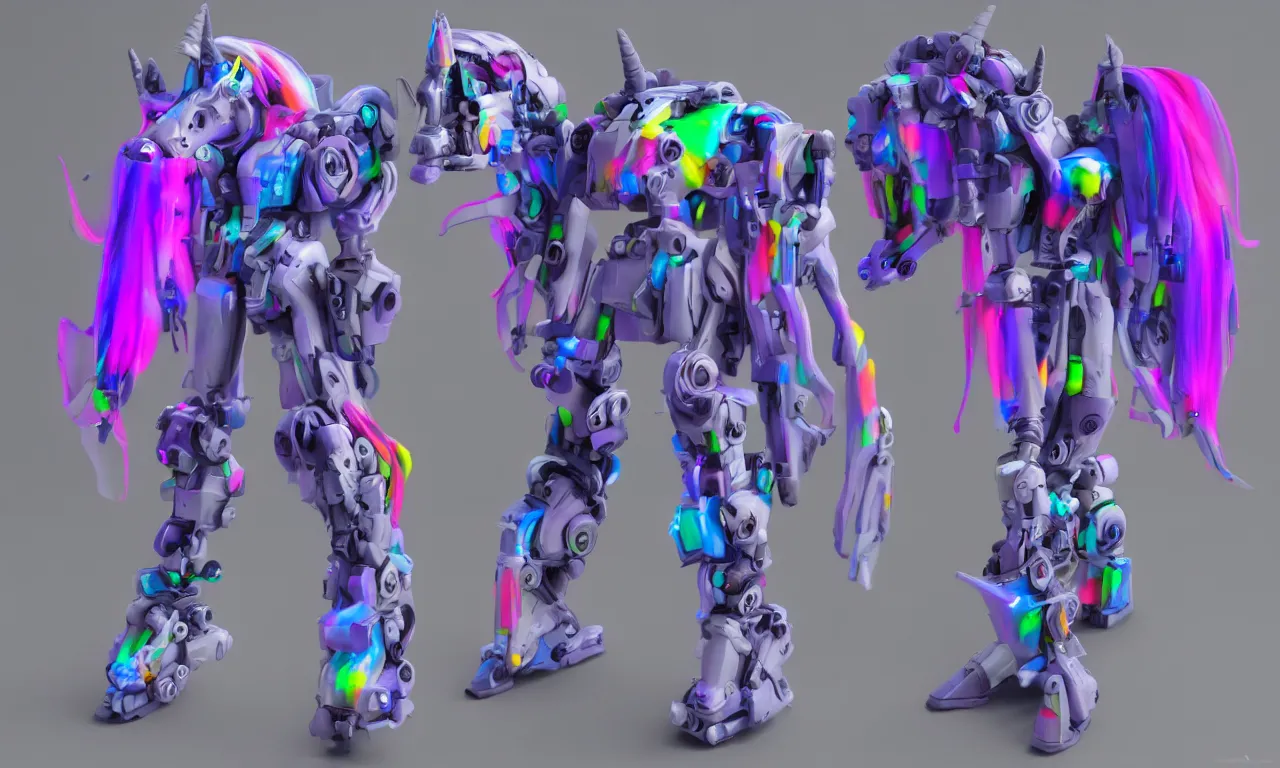 Image similar to one mech unicorn，colorful, 3D, real engine, 8k