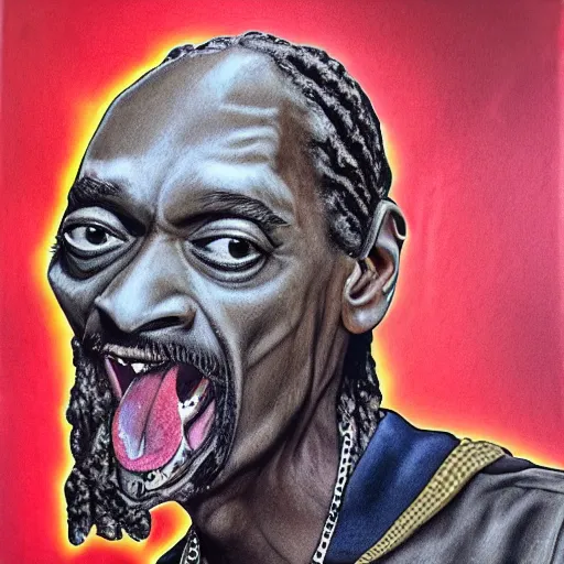 Prompt: snoop dog portrait screaming dementia creepy scary nightmare yelling horrifying, detailed, award winning,