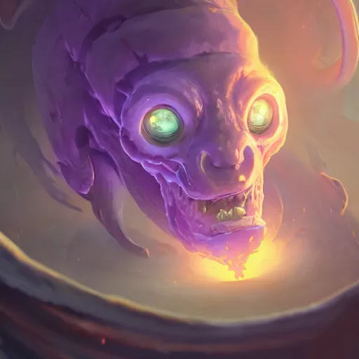 Image similar to monster embryo, glowing incubated human embryo, magic smoke surrounding, violet and dark theme. dark masterpiece trending on artstation, 8 k, sharp high quality artwork in style of jose daniel cabrera pena and greg rutkowski, concept art by tooth wu, blizzard warcraft artwork, hearthstone artwork