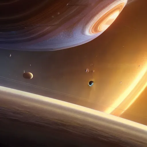 Image similar to intense space ship battle in the ring of Saturn, hyperdetailed, artstation, cgsociety, 8k