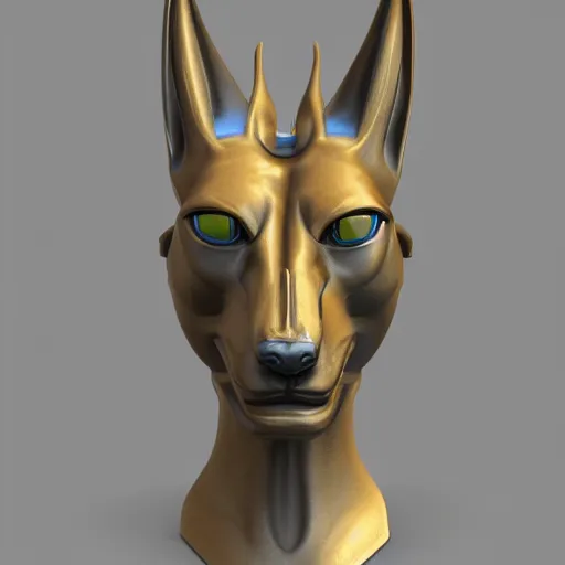 Image similar to anubis head, highly detailed, digital sculpture, colored