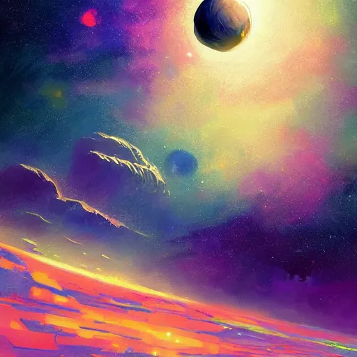 Image similar to a detailed painting of a marble - like earth - like planet floating in space in a sea of colorful sea of stars, by alena aenami, petros afshar and greg rutkowski trending on artstation, deviantart, planet, clouds, earth, exoplanet, stars