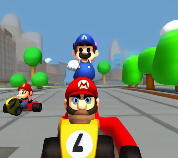 Image similar to team fortress 2 in mario kart 6 4