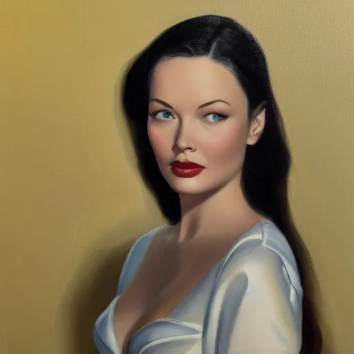 Image similar to oil painting by John Clymer, in the style of John Clymer, painting by John Clymer of a young beautiful Gene Tierney color studio publicity photo , tight face shot portrait, highly detailed, digital painting, artstation, concept art, illustration, art ,
