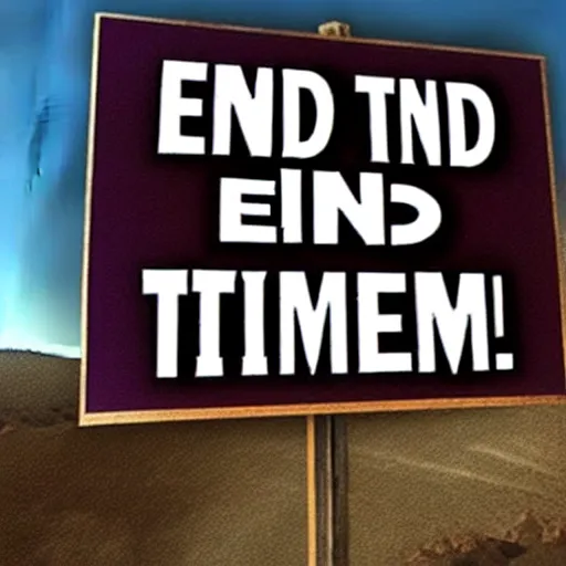 Image similar to 'END TIMES' sign that reads: E N D T I M E S