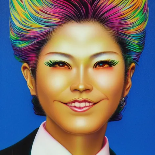 Image similar to professional corporate portrait art by Noriyoshi Ohrai and Lisa Frank