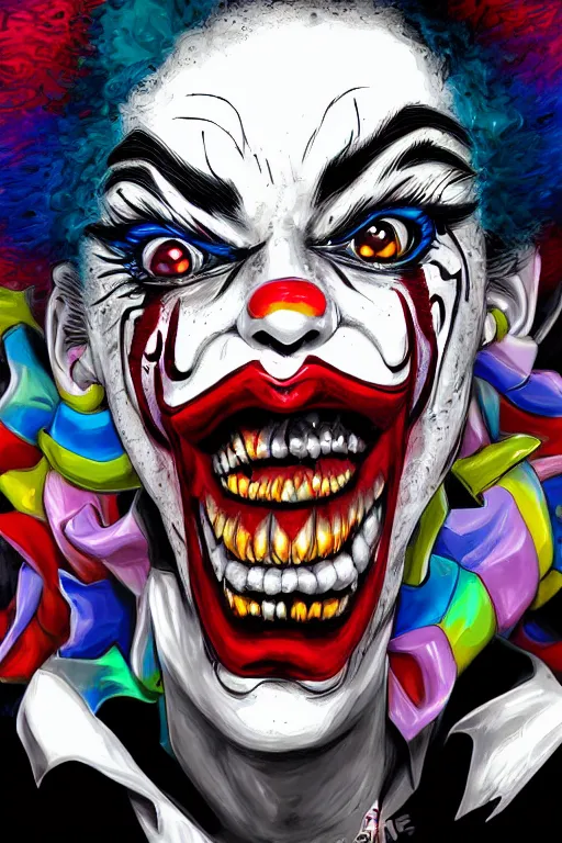 Prompt: an insane clown, highly detailed, digital art, sharp focus, trending on art station, anime art style