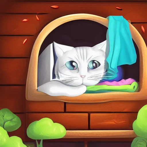 Image similar to story book illustration of laundry made from cat, art station trending.