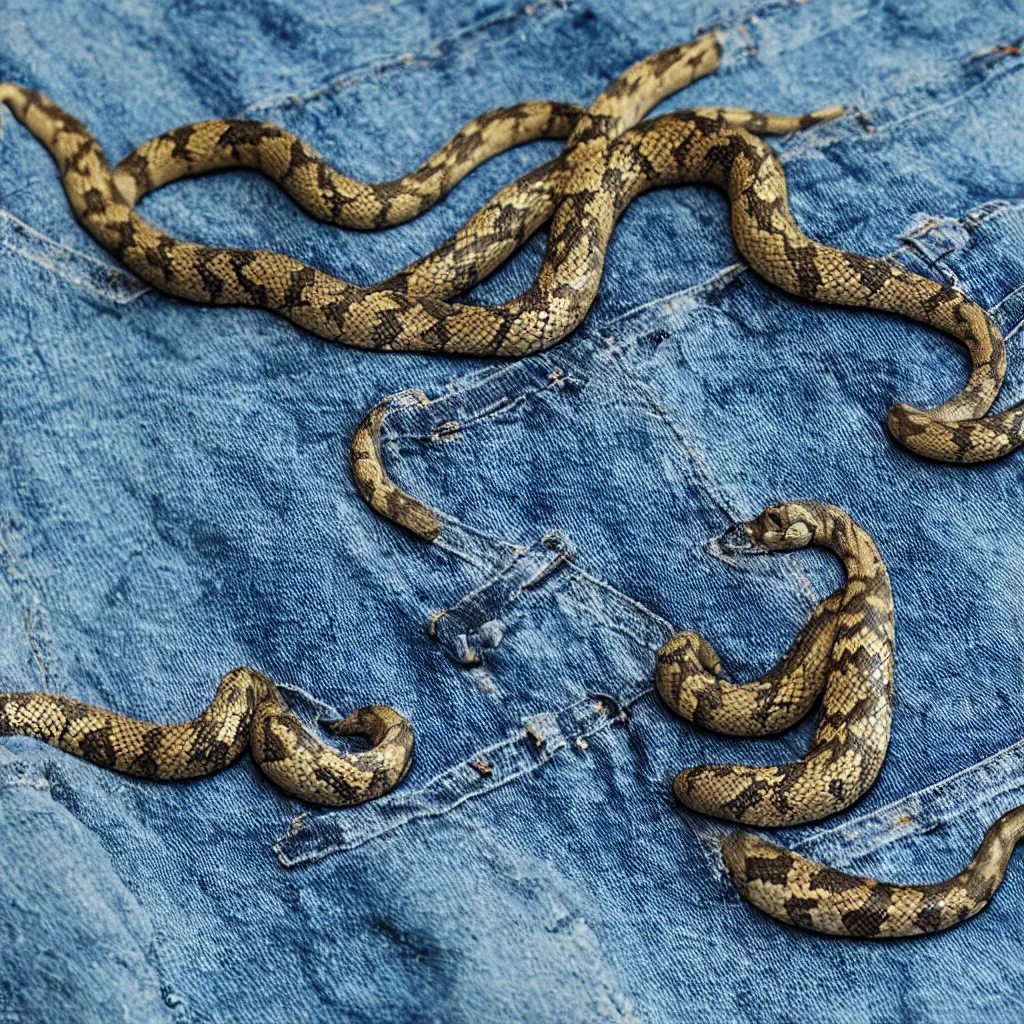 Image similar to a snake in blue jeans