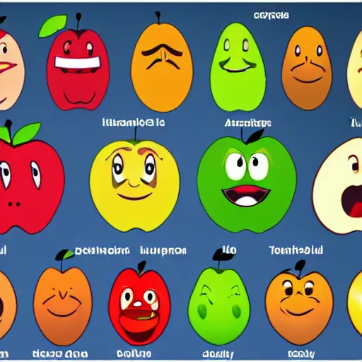 Image similar to a chart showing various expressions of an apple character