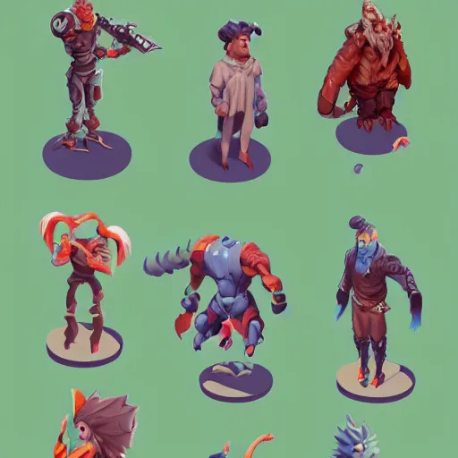 Prompt: A strong contrast set of isometric character, game asset of six different isometric heroes and animal characters by Stanley Artgerm Lau, game pack, assets, WLOP, Rossdraws, James Jean, Andrei Riabovitchev, Marc Simonetti, and Sakimichan, trending on artstation , assets, HD , strong contrast