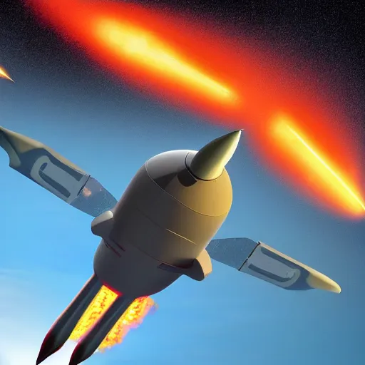 Prompt: a rocket - powered aircraft firing rockets at a convoy, digital art, ultra high detail, photorealistic, 8 k