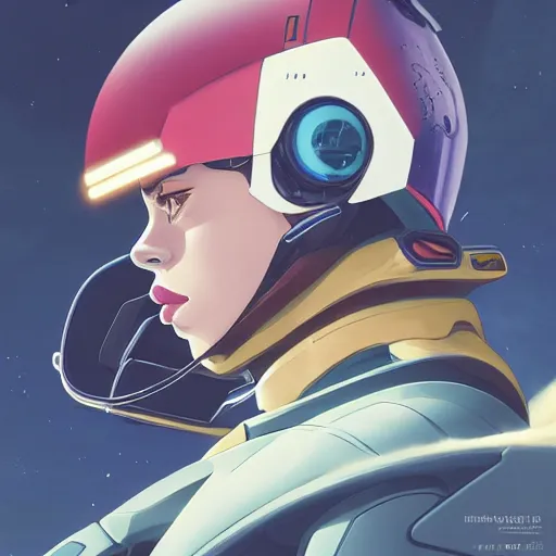 Image similar to a portrait of a stunning beautiful elite billie eilish gundam pilot, with an intricate, detailed, urban inspired hiphop afro futuristic helmet, vector behance hd jesper ejsing, rhads, makoto shinkai, lois van baarle, ilya kuvshinov, rossdraws, hd, 3 2 k, ilya kuvshinov, gustav klimt