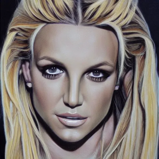 Image similar to detailed portrait of britney spears pencil art, intricate, hyper detailed, realistic, oil painting, by julie bell, frank frazetta, cinematic lighting